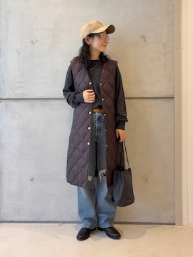 「アイテム（キャップ）」を使った、西野きよさん（レディース・152cm）の秋コーディネート