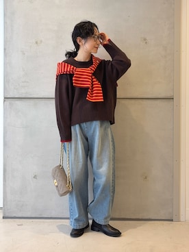 「アイテム（ヘアゴム）」を使った、西野きよさん（レディース・152cm）の秋コーディネート