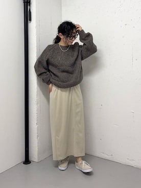 「かぐれ（カグレ）のペルーヨークパターンニット（ニット/セーター、グレー系）」を使った、西野きよさん（レディース・152cm）の秋コーディネート