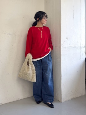 「URBAN RESEARCH DOORS（アーバンリサーチドアーズ）のレイヤードSETプルオーバー（ニット/セーター、レッド系）」を使った、西野きよさん（レディース・152cm）の秋コーディネート