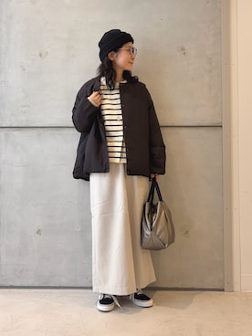 「FORK&SPOON（フォークアンドスプーン）のFORK&SPOON　ラナテックイージースカート（スカート）」を使った、西野きよさん（レディース・152cm）の秋コーディネート