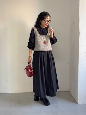 「SMELLY（スメリー）のSMELLY so’　carnelian cord necklace（ネックレス、レッド系）」を使った、西野きよさん（レディース・152cm）の秋コーディネート