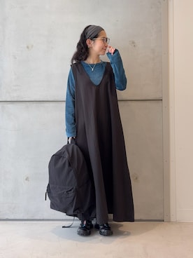 「アイテム（イヤリング）」を使った、西野きよさん（レディース・152cm）の秋コーディネート