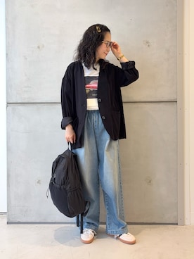 「アイテム（ノーカラージャケット）」を使った、西野きよさん（レディース・152cm）の秋コーディネート
