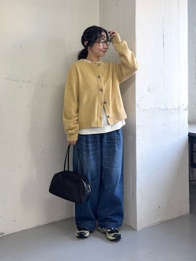 「SMELLY（スメリー）のボストンタイプダテメガネ（メガネ、ブラウン系）」を使った、西野きよさん（レディース・152cm）の秋コーディネート