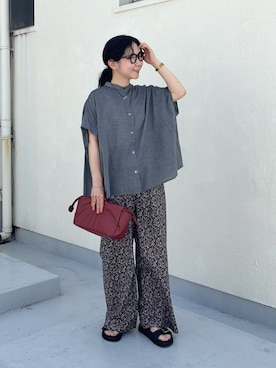 「アイテム（その他パンツ、レッド系）」を使った、西野きよさん（レディース・152cm）の夏コーディネート