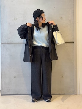 「ウールパンツ」｜「アイテム（ジャケット/アウター）」を使った、西野きよさん（レディース・152cm）の冬コーディネート