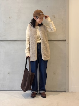 「アイテム（キャップ）」を使った、西野きよさん（レディース・152cm）の秋コーディネート