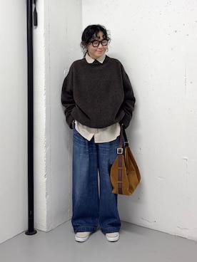 「かぐれ（カグレ）の『手洗い可』ウールボアボトルネックプルオーバー（その他トップス、ブラウン系）」を使った、西野きよさん（レディース・152cm）の秋コーディネート