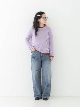 「URBAN RESEARCH（アーバンリサーチ）の『別注』PICCADILLY×URBAN RESEARCH　刺繍デニムパンツ（デニムパンツ、ブルー系）」を使った、西野きよさん（レディース・152cm）の夏コーディネート