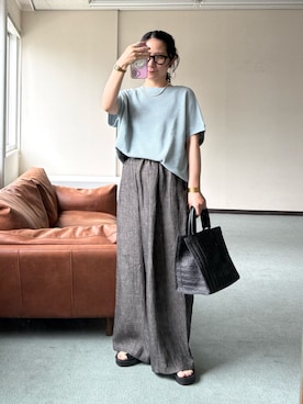 「URBAN RESEARCH DOORS（アーバンリサーチドアーズ）のタックフライスフレンチTシャツ（Tシャツ/カットソー、ブルー系）」を使った、西野きよさん（レディース・152cm）の春コーディネート