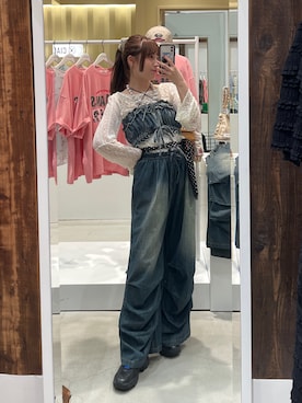 「CIAOPANIC（チャオパニック）のアイテム（デニムパンツ）」を使った、小林亜弥さん（レディース・158cm）の夏コーディネート