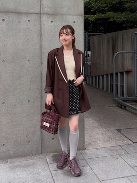 「CIAOPANIC（チャオパニック）のアイテム（スカート）」を使った、小林亜弥さん（レディース・158cm）の秋コーディネート