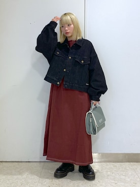 「MILKFED.」｜「アイテム（デニムジャケット）」を使った、ちさん（レディース・152cm）の冬コーディネート
