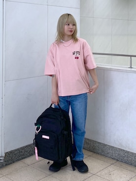 「アイテム（バックパック/リュック、ピンク系）」を使った、ちさん（レディース・152cm）の夏コーディネート
