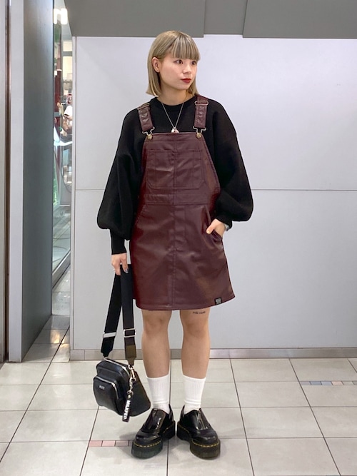 セール】FAUX LEATHER MINI JUMPER SKIRT（ジャンパースカート