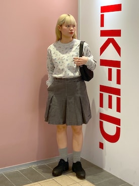 「MILKFED.（ミルクフェド）のFLORAL PATTERN WAFFLE L/S TOP（Tシャツ/カットソー）」を使った、ちさん（レディース・152cm・20代）の冬コーディネート