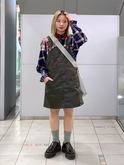 セール】FAUX LEATHER MINI JUMPER SKIRT（ジャンパースカート