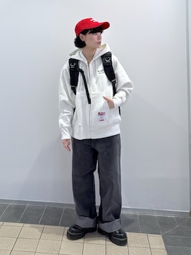 「MILKFED.（ミルクフェド）のMESSAGE EMBROIDERY CAP（キャップ）」を使った、ちさん（レディース・152cm）の秋コーディネート