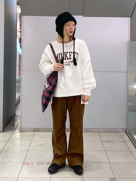 「冬服コーデ」｜「アイテム（ニットキャップ/ビーニー）」を使った、ちさん（レディース・152cm）の冬コーディネート