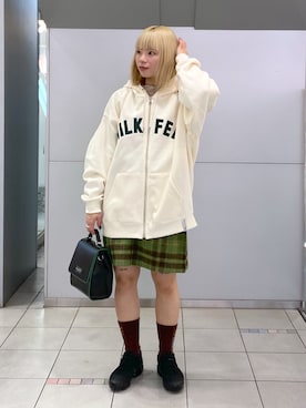 「MILKFED.（ミルクフェド）のSQUARE BAG（ショルダーバッグ）」を使った、ちさん（レディース・152cm）の冬コーディネート