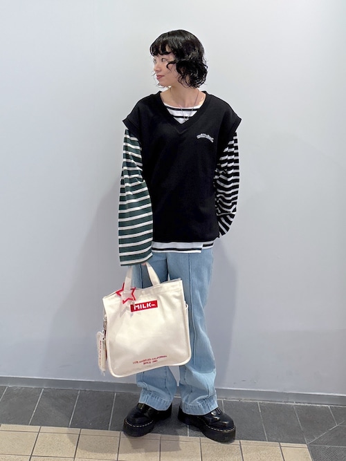 EMBROIDERED BAR SHOULDER BAG W/STRAP - ミニポーチ付きショルダー