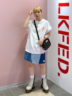 「MILKFED.（ミルクフェド）のHEARTLOGO TOP（Tシャツ/カットソー）」を使った、ちさん（レディース・152cm・20代）の夏コーディネート