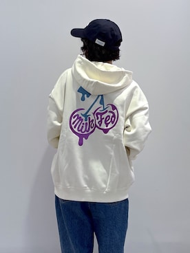 「MILKFED.（ミルクフェド）のMESSAGE EMBROIDERY CAP（キャップ）」を使った、ちさん（レディース・152cm）の秋コーディネート