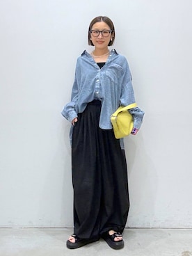 「LEPSIM（レプシィム）のベルトバックルクッションサンダル　638815（サンダル、ブラック系）」を使った、hiromiさん（レディース・158cm）の夏コーディネート