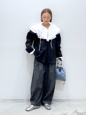 「アイテム（ノーカラージャケット）」を使った、hiromiさん（レディース・158cm・40代）の秋コーディネート