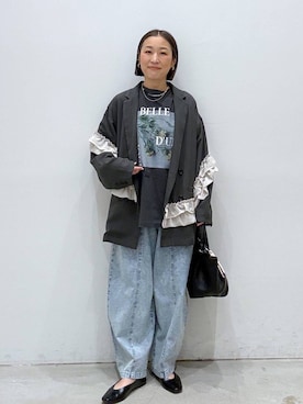 「LEPSIM（レプシィム）の【500mlペットボトルも入る】ポーチ付き3WAYトート　638744（トートバッグ、ブラック系）」を使った、hiromiさん（レディース・158cm）の春コーディネート