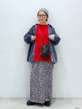 「LEPSIM（レプシィム）の洗えるユルニットビーニー　1053610（ニットキャップ/ビーニー、グレー系）」を使った、hiromiさん（レディース・158cm）の秋コーディネート