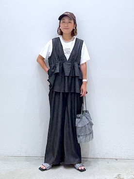 「オーバーサイズ」｜「アイテム（つなぎ/オールインワン）」を使った、hiromiさん（レディース・158cm）の夏コーディネート