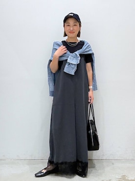 「LEPSIM（レプシィム）のシアーメランジT　497226（Tシャツ/カットソー、ブラック系）」を使った、hiromiさん（レディース・158cm）の春コーディネート