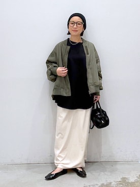 「LEPSIM（レプシィム）のラウンドタックミニバッグ　1049433（ショルダーバッグ、ブラック系）」を使った、hiromiさん（レディース・158cm）の秋コーディネート