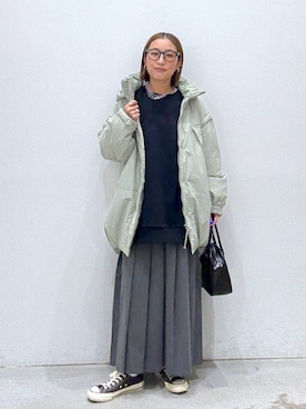 「アイテム（その他アウター、グリーン系）」を使った、hiromiさん（レディース・158cm）の秋コーディネート