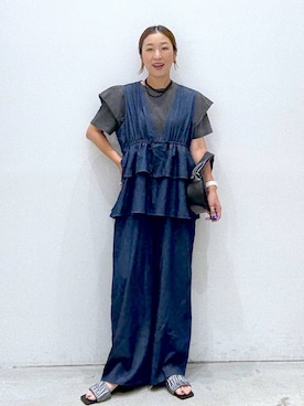 「アイテム（つなぎ/オールインワン、ブルー系）」を使った、hiromiさん（レディース・158cm）の夏コーディネート
