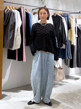 「LEPSIM（レプシィム）の【500mlペットボトルも入る】ポーチ付き3WAYトート　638744（トートバッグ、ホワイト系）」を使った、hiromiさん（レディース・158cm）の春コーディネート