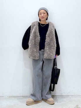 「アイテム（ニットキャップ/ビーニー）」を使った、hiromiさん（レディース・158cm）の冬コーディネート