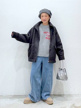 「アイテム（ニットキャップ/ビーニー、グレー系）」を使った、hiromiさん（レディース・158cm）の冬コーディネート