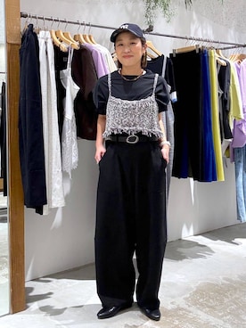 「LEPSIM（レプシィム）の変形バックルベルト　321510（ベルト、ブラック系）」を使った、hiromiさん（レディース・158cm）の春コーディネート