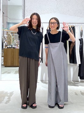 「LEPSIM（レプシィム）のマルチメリットワイドパンツ　630143（その他パンツ、ブラウン系）」を使った、hiromiさん（レディース・158cm）の春コーディネート