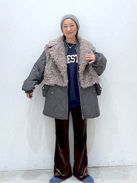 「アイテム（ニットキャップ/ビーニー）」を使った、hiromiさん（レディース・158cm・40代）の秋コーディネート