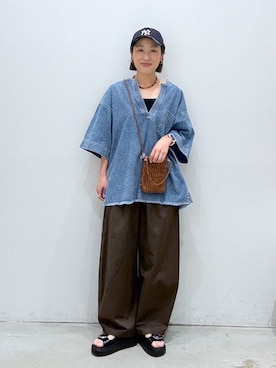 「LEPSIM（レプシィム）の【NEW ERA】ダメージ加工キャップ　617004（キャップ、ブルー系）」を使った、hiromiさん（レディース・158cm）の春コーディネート