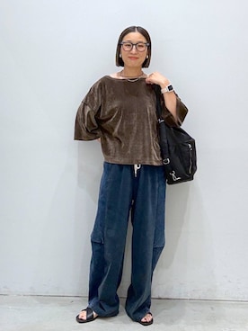 「LEPSIM（レプシィム）のデニムドッキングパンツ　1023674（デニムパンツ、ブルー系）」を使った、hiromiさん（レディース・158cm）の夏コーディネート