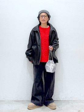 「アイテム（ニットキャップ/ビーニー、グレー系）」を使った、hiromiさん（レディース・158cm）の冬コーディネート