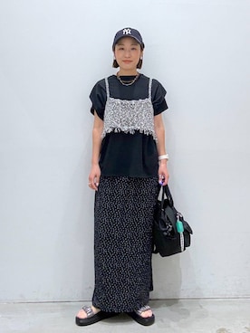 「LEPSIM（レプシィム）の【NEW ERA】ダメージ加工キャップ　617004（キャップ、ブルー系）」を使った、hiromiさん（レディース・158cm）の春コーディネート