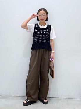 「LEPSIM（レプシィム）のシアーメランジT　497226（Tシャツ/カットソー、ホワイト系）」を使った、hiromiさん（レディース・158cm）の春コーディネート