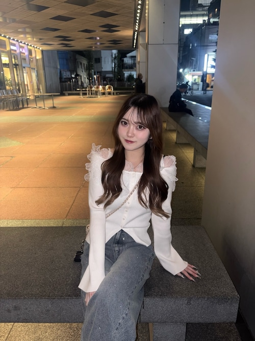 SALON by Chico】フラワーレースオフショルリブデザインニット