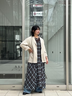 「KBF（ケイビーエフ）のアイテム（ジャケット/アウター、ホワイト系）」を使った、kotoneさん（レディース・165cm）の春コーディネート